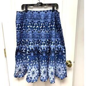 Coldwater Creek Blue Skirt, A Line Floral, Scallop Hem, Women's Size 1X